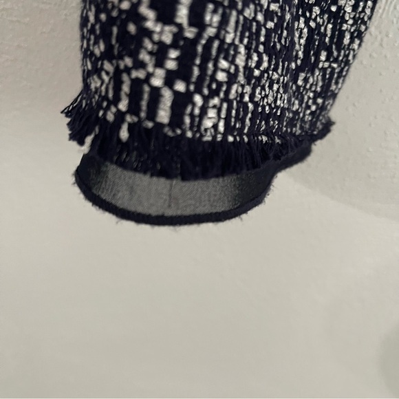 Ann Taylor Tweed Blazer navy white classic style fringed edges size 6 - Picture 13 of 16